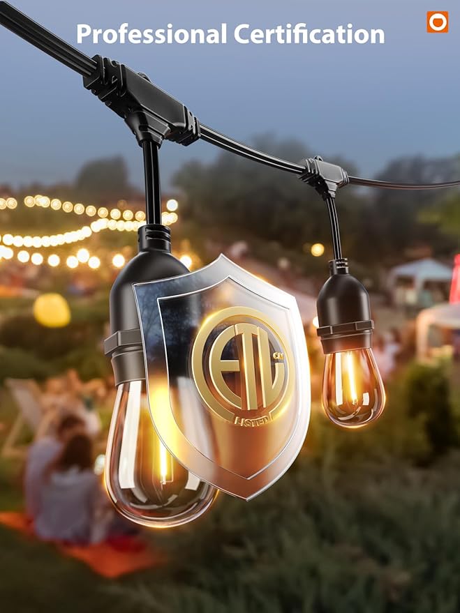 addlon 72FT(36FT*2) LED Outdoor String Lights with Edison Shatterproof Bulbs Commercial Grade Patio Cafe Light, ETL Listed Weatherproof Strand 24 Hanging Sockets for Bistro Backyard-VerdiqueGarden