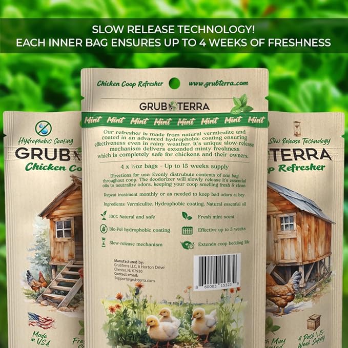 GrubTerra Coop Refresher Odor Freshener for Chicken Pen, Suitable for Chicken Waterer and Chicken Feeder, Smell Control Solution for Clean and Fresh Chicken Living Environment-VerdiqueGarden