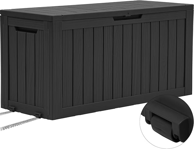 YITAHOME 72 Gallon Outdoor Resin Deck Box with Wheels, Pool Storage Box for Outdoor Cushions, Sports Equipment, Garden Tools, Black-VerdiqueGarden