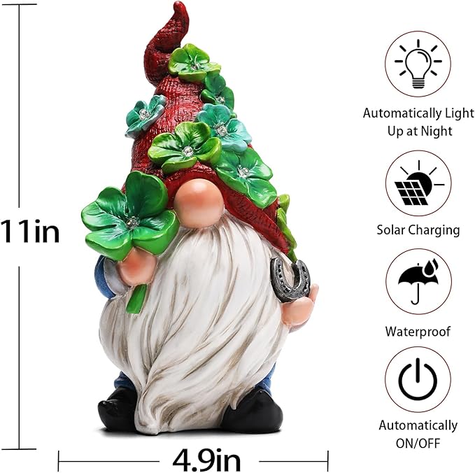 Garden Gnome Statue with Solar Lights Large Sculptures Funny Triple Gnome Outdoor Patio Lawn Yard Garden Decor Gifts for Women Mom 11in Spring Gnomes Outdoor-VerdiqueGarden