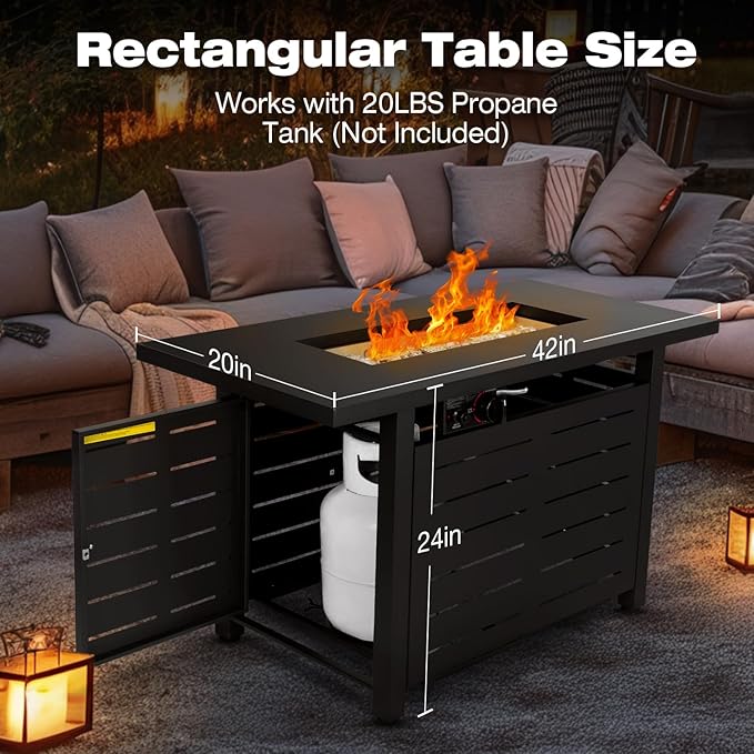 Hykolity 42 Inch Gas Fire Pit Table, 60,000 BTU Propane Pits for Outside with Steel Lid and Waterproof Cover, 2 in 1 Firepit Table Gatherings Parties on Patio Deck Garden Backyard, Black-VerdiqueGarden