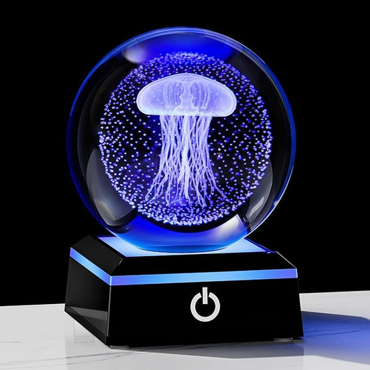Qianwei Jellyfish Lamp for Women 3D Crystal Ball 3.14'' - 80mm Laser Jellyfish Decor Glass Animals Jellyfish Night Light Gifts Figurines Statue for Room Decorations Jellyfish Stuff-VerdiqueGarden