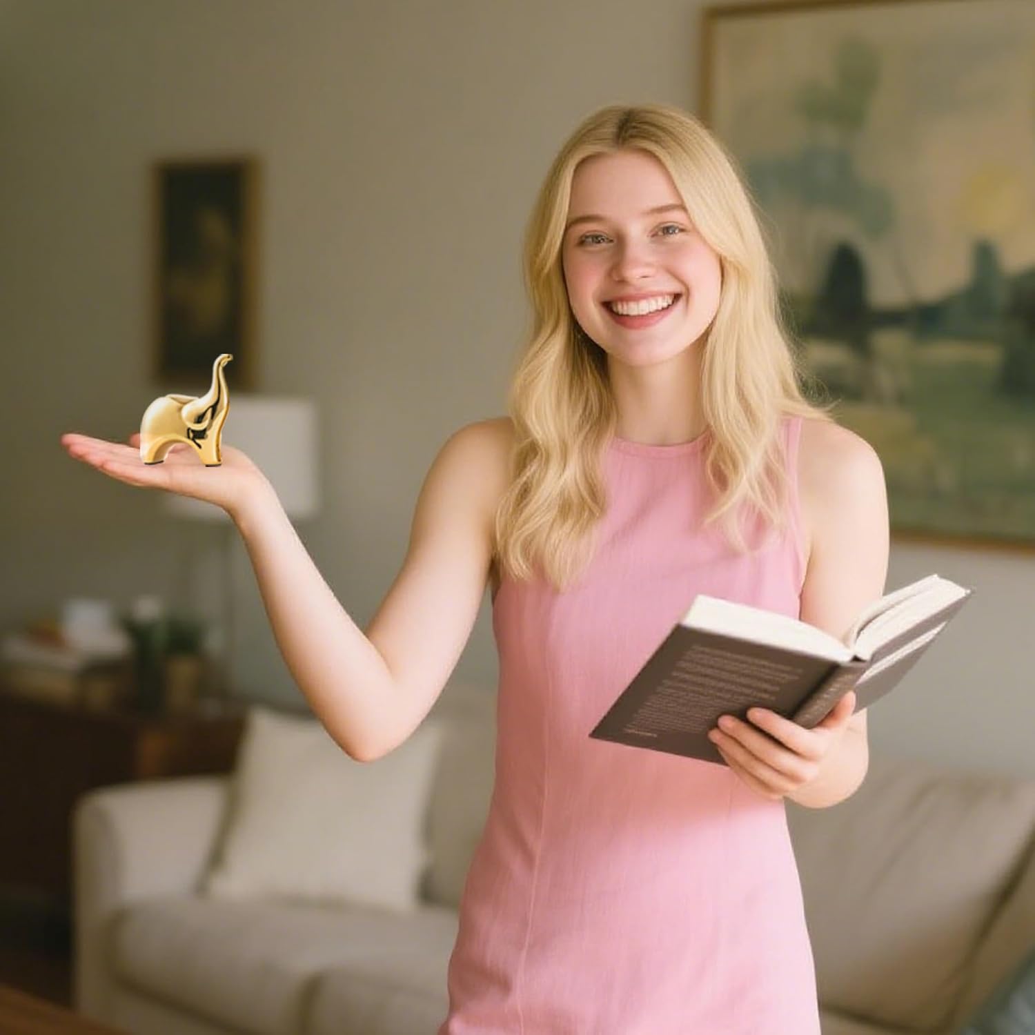 Loving Pair of Small Cute Gold Elephant Statues Gold Home Decor Modern Boho Style Figurine Decorative Ornaments for Living Room, Bedroom, Office Desktop, Cabinets, Shelf-VerdiqueGarden