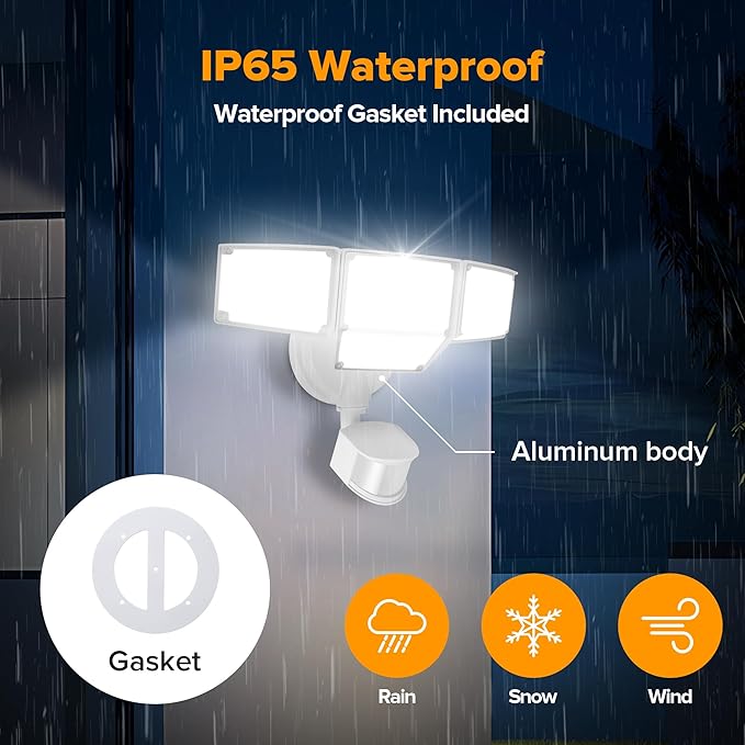 LUTEC 80W 9000LM LED Security Lights Motion Sensor Outdoor Lights, 4 Head LED Flood Light Outdoor 5000K Daylight, IP65 Waterproof, Motion Detected Light for Outside, Garage, Yard - 2 Pack (White)-VerdiqueGarden