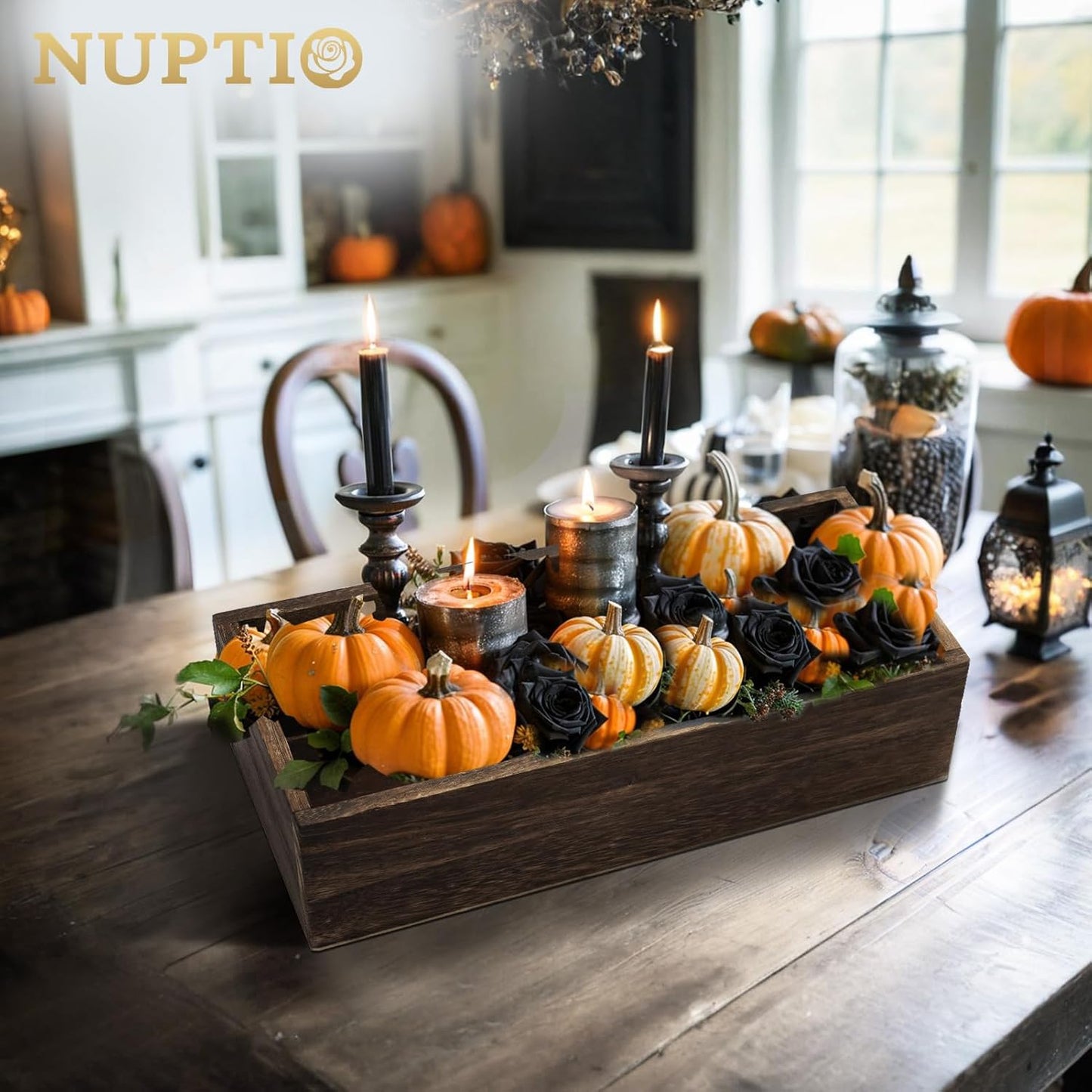NUPTIO Wooden Box Centerpiece for Table: 6 Pcs 11.8" Long Wood Rectangle Box - Farmhouse Flower Box for Fall Wedding Dining Living Room Mantel Table Centerpiece Decor-VerdiqueGarden