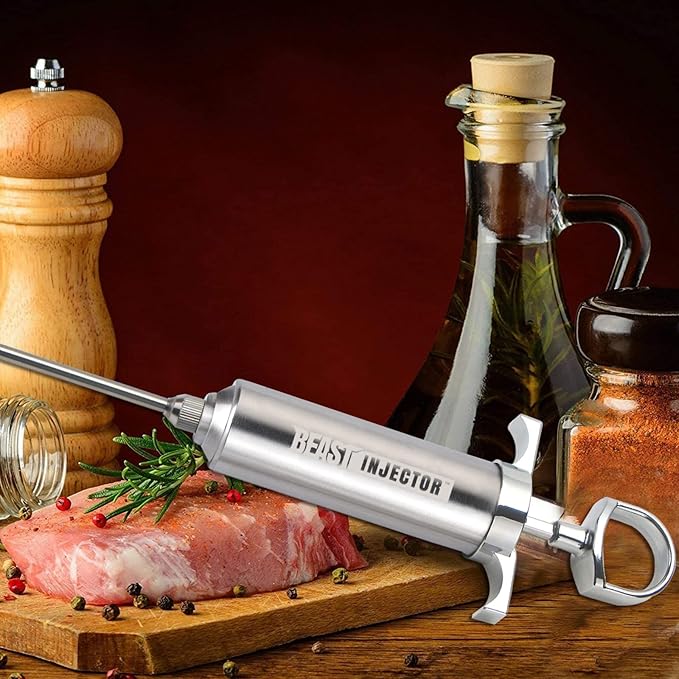 Grill Beast - 304 Stainless Steel Meat Injector Kit with 2-oz Large Capacity Barrel and 3 Professional Marinade Needles-VerdiqueGarden