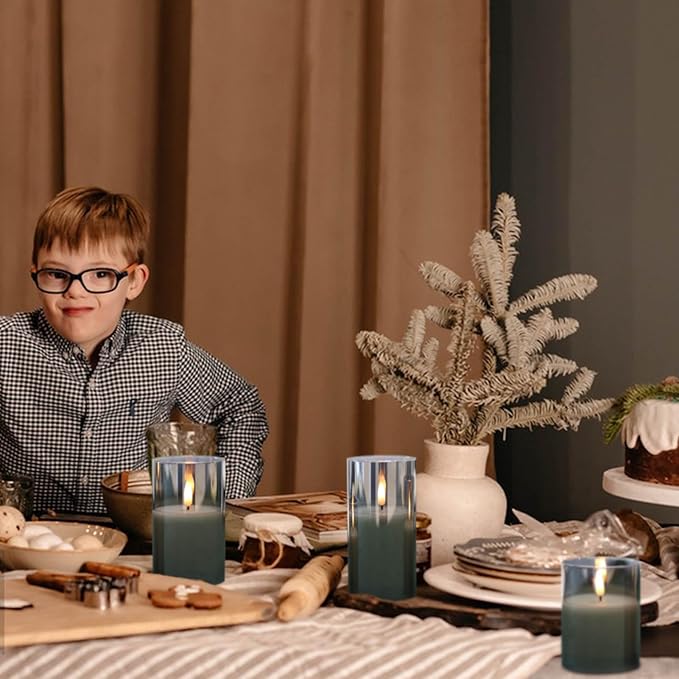 Glass Rechargeable Flameless Candles with Remote Timer, Realistic 3D Wick LED Battery Operated Candles with Flickering Flame,Home Decoration for Wedding Birthday Festival(Grey)-VerdiqueGarden