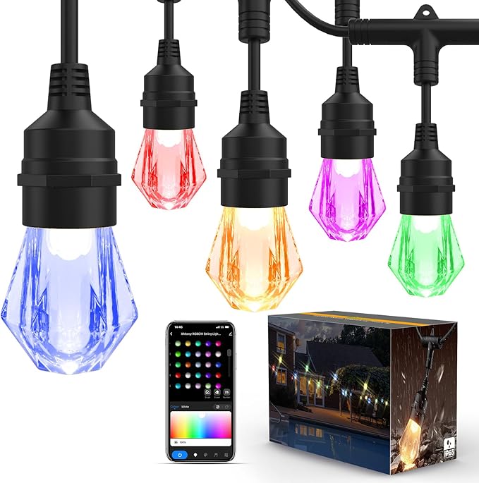 XMCOSY+ Smart Outdoor String Lights - 123ft RGBCWIC Patio Lights with 40 Color Changing Bulbs, LED String Light for Outside Backyard Bistro Party, APP WiFi Control, Work with Alexa, IP65 Waterproof-VerdiqueGarden