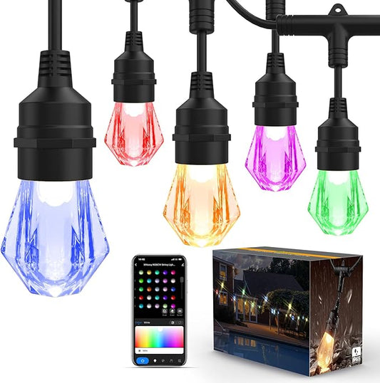 XMCOSY+ Smart Outdoor String Lights - 123ft RGBCWIC Patio Lights with 40 Color Changing Bulbs, LED String Light for Outside Backyard Bistro Party, APP WiFi Control, Work with Alexa, IP65 Waterproof-VerdiqueGarden