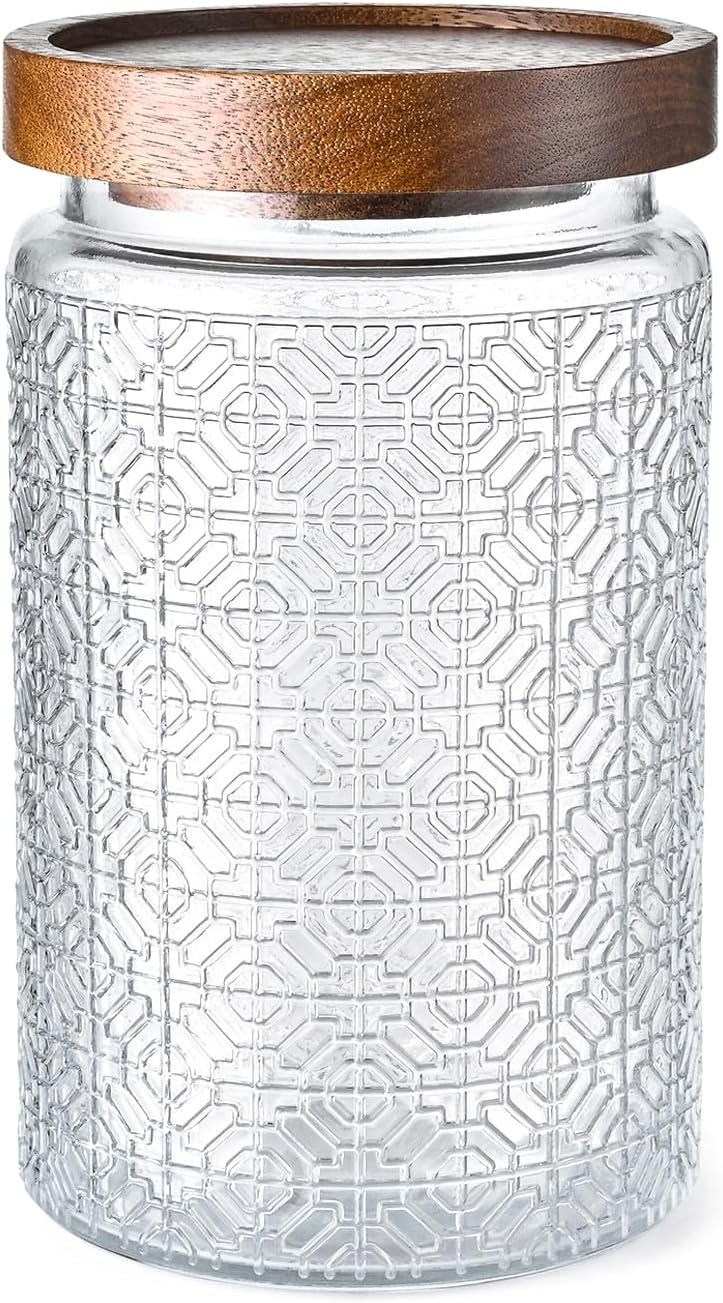 32oz Vintage Glass Jar With Lid, Glass Storage Containers, Airtight Kitchen Storage Containers For Sugar, Coffee, Tea, Spice, Flour, Candy Cookie, Pasta, Cereal, Cute Decorative Jars-VerdiqueGarden