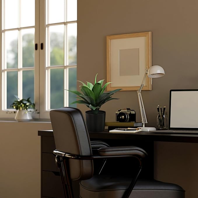 JUSTOYOU 14" Large Artificial Succulent Faux Agave Plant in Pot, Fake Potted Desk Plant Realistic Greenery Artificial Plants for Indoor Office Home Decor Bathroom Kitchen Shelf (Dark Green)-VerdiqueGarden