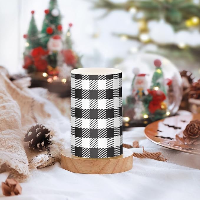 Flickering Flameless Candles, Black White Buffalo Plaid LED Candles with Remote Timer, Set of 2 Battery Operated Candle for Valentine Wedding Birthday-VerdiqueGarden