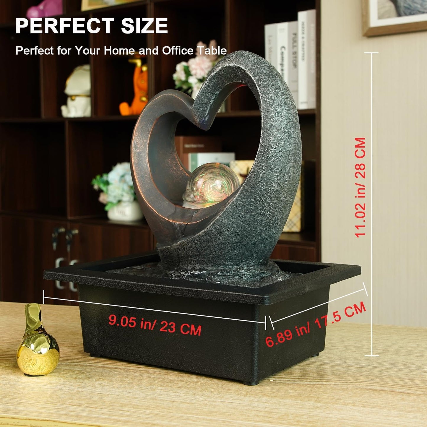 Spinning Orb Rock Cascading Tabletop Fountain, Zen Meditation Indoor Waterfall Feature with ON/Off Switch, Waterfall Fountain with LED Light for Home Office Bedroom-VerdiqueGarden