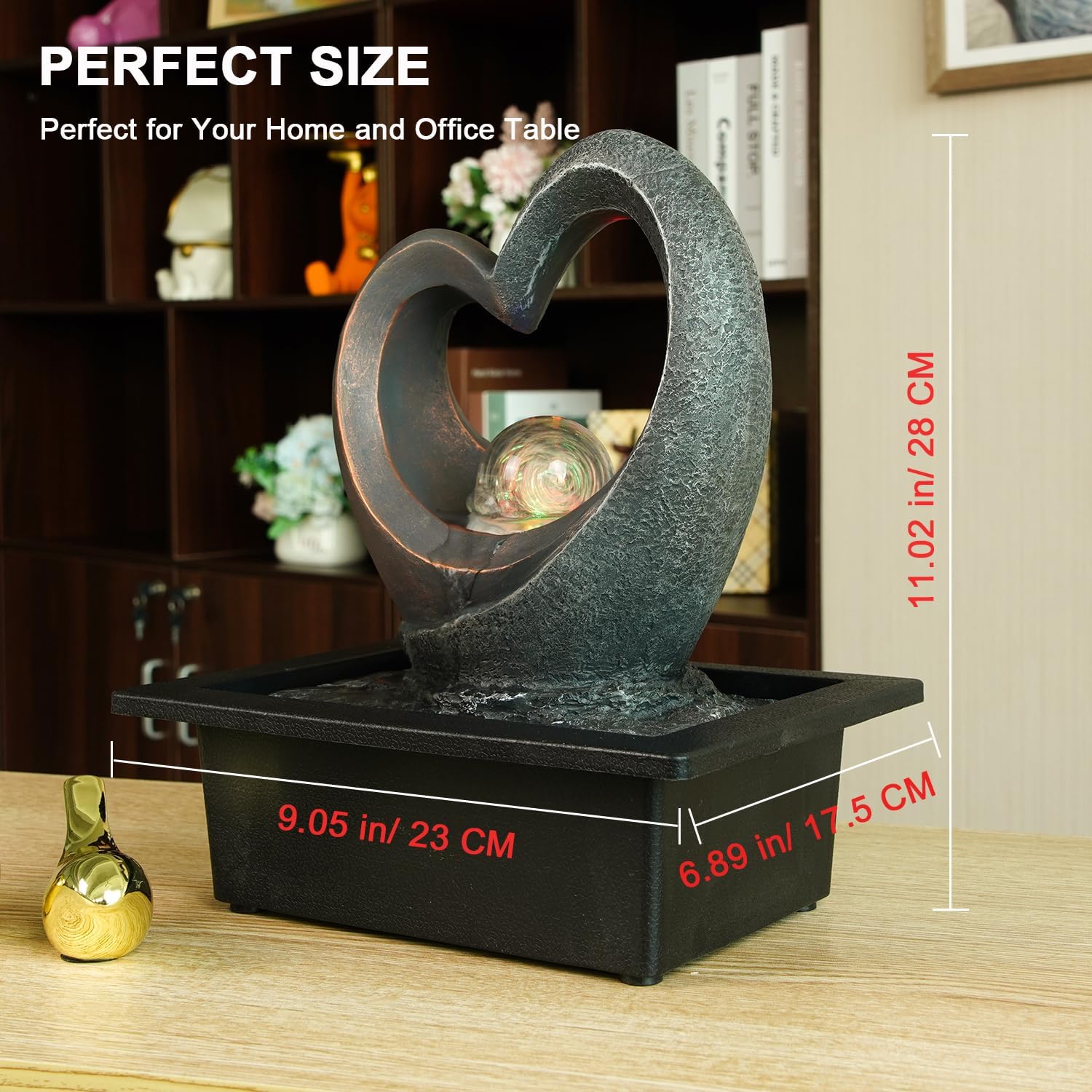 Spinning Orb Rock Cascading Tabletop Fountain, Zen Meditation Indoor Waterfall Feature with ON/Off Switch, Waterfall Fountain with LED Light for Home Office Bedroom-VerdiqueGarden