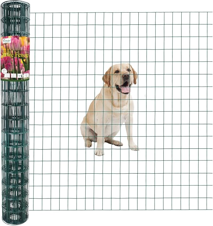 Green PVC Coated Welded Wire Fence 48 Inch x 25 Foot, 2 Inch x 3 Inch 16GA, Garden Border Fencing Roll Vinyl Coating Metal Wire Mesh for Yard Vegetable Plant Protection Poultry Netting-VerdiqueGarden