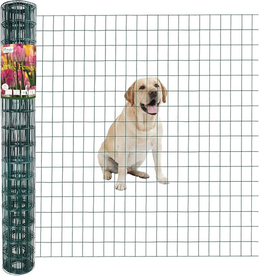 Green PVC Coated Welded Wire Fence 48 Inch x 25 Foot, 2 Inch x 3 Inch 16GA, Garden Border Fencing Roll Vinyl Coating Metal Wire Mesh for Yard Vegetable Plant Protection Poultry Netting-VerdiqueGarden