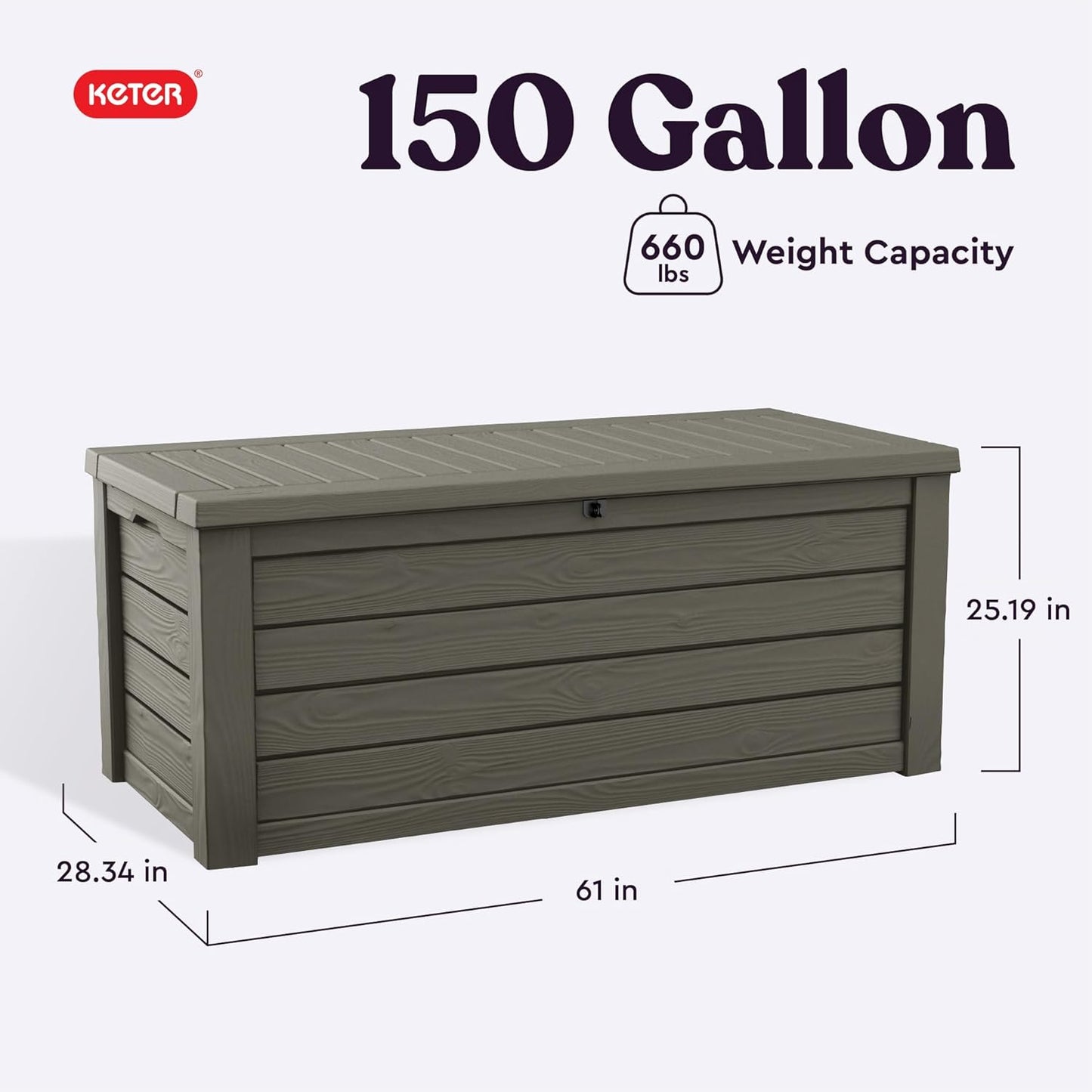 Keter Westwood 150 Gallon Resin Large Outdoor Storage Box for Patio Furniture, Outdoor Cushions, Garden Tools and Pool Floats, Mossy Brown-VerdiqueGarden