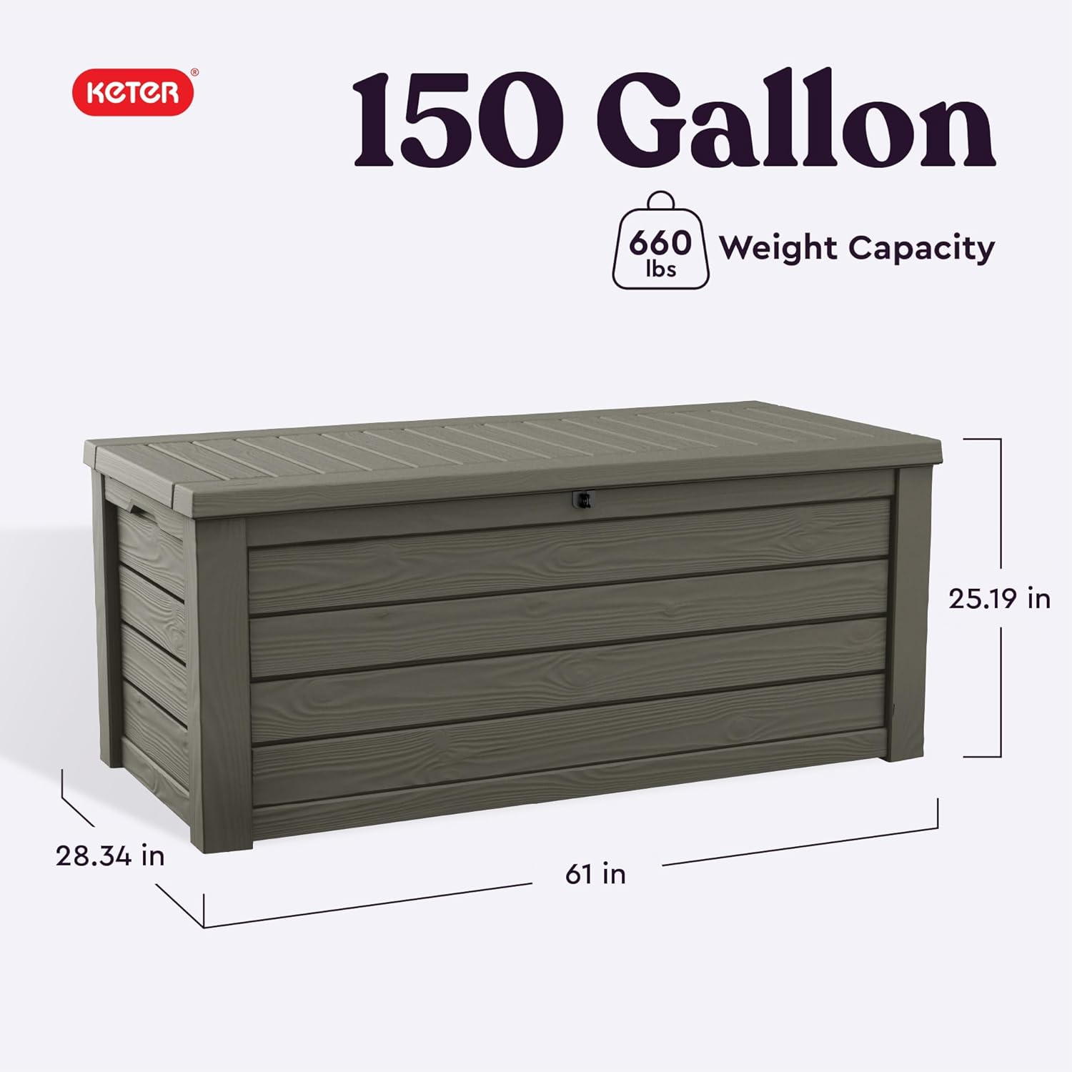 Keter Westwood 150 Gallon Resin Large Outdoor Storage Box for Patio Furniture, Outdoor Cushions, Garden Tools and Pool Floats, Mossy Brown-VerdiqueGarden