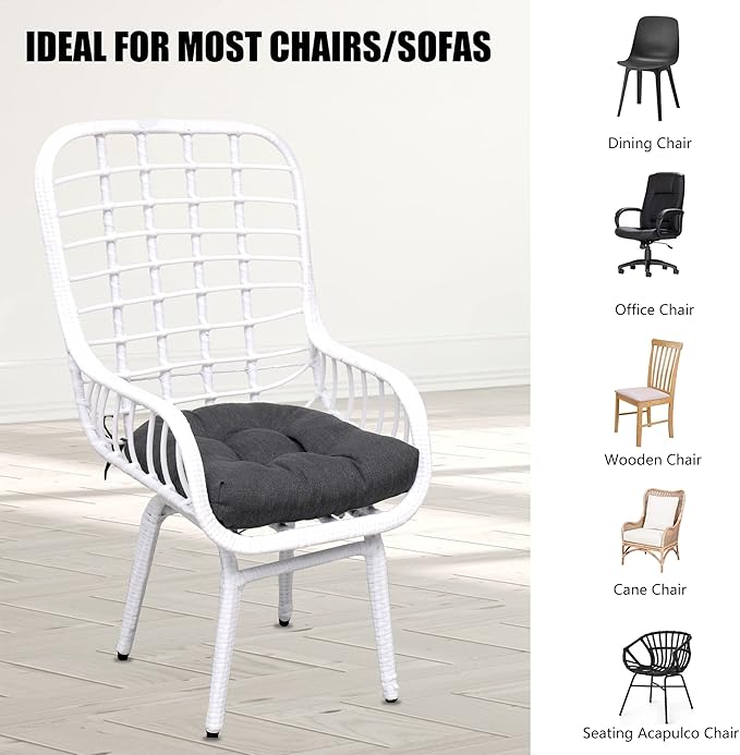 RACE LEAF 4 Pack Patio Chair Cushions 17x17 Inch, Thickened Waterproof Cushions with Stain Resistant Cover and Non-Slip Ties for Patio Furniture (Gray)-VerdiqueGarden