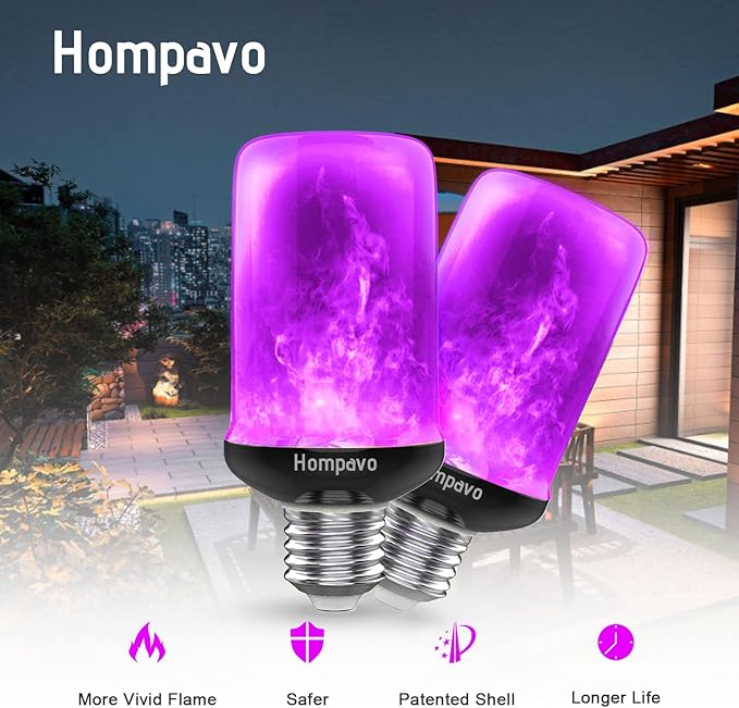 Hompavo 【Upgraded LED Flame Light Bulbs Halloween Decorations, 4 Modes Flickering Light Bulbs with Upside Down Effect, E26/E27 Flame Bulb for Christmas Party Home Indoor & Outdoor (4 Pack)-VerdiqueGarden