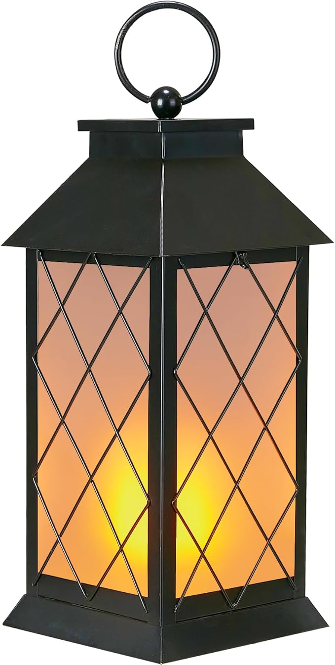 18" Solar Lanterns Outdoor Waterproof, Glass Solar Flickering Flame Lantern Large Hanging Solar Lantern Metal Decorative for Patio Garden Backyard Outside Tabletop (Vintage Black)-VerdiqueGarden