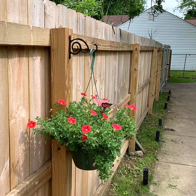 2 Pcs 8-Inch Outdoor Decorative Wall Hanging Lantern Plant Hooks, Iron Wall Hangers for Hummingbird Feeder Planter, Black-VerdiqueGarden