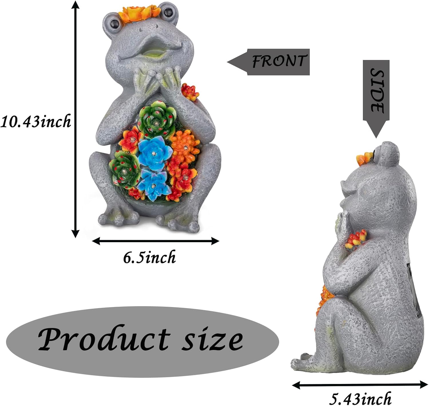 Solar Garden Frog Statues with Outdoor Light for Outdoor Decor Succulent and 8 LED Lights Solar Frog Art Decor for Lawn Yard Decor Gifts for Women Mother's Day Birthday-VerdiqueGarden