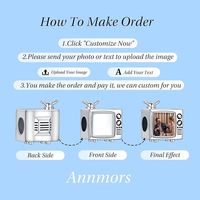 Annmors Personalized Photo Charm for Bracelet Necklaces,925 Sterling Silver Charm Love Heart Shaped Engraved Customize Picture Gift for Birthday Mother's Day Christmas,Bead Charms Jewelry for Women