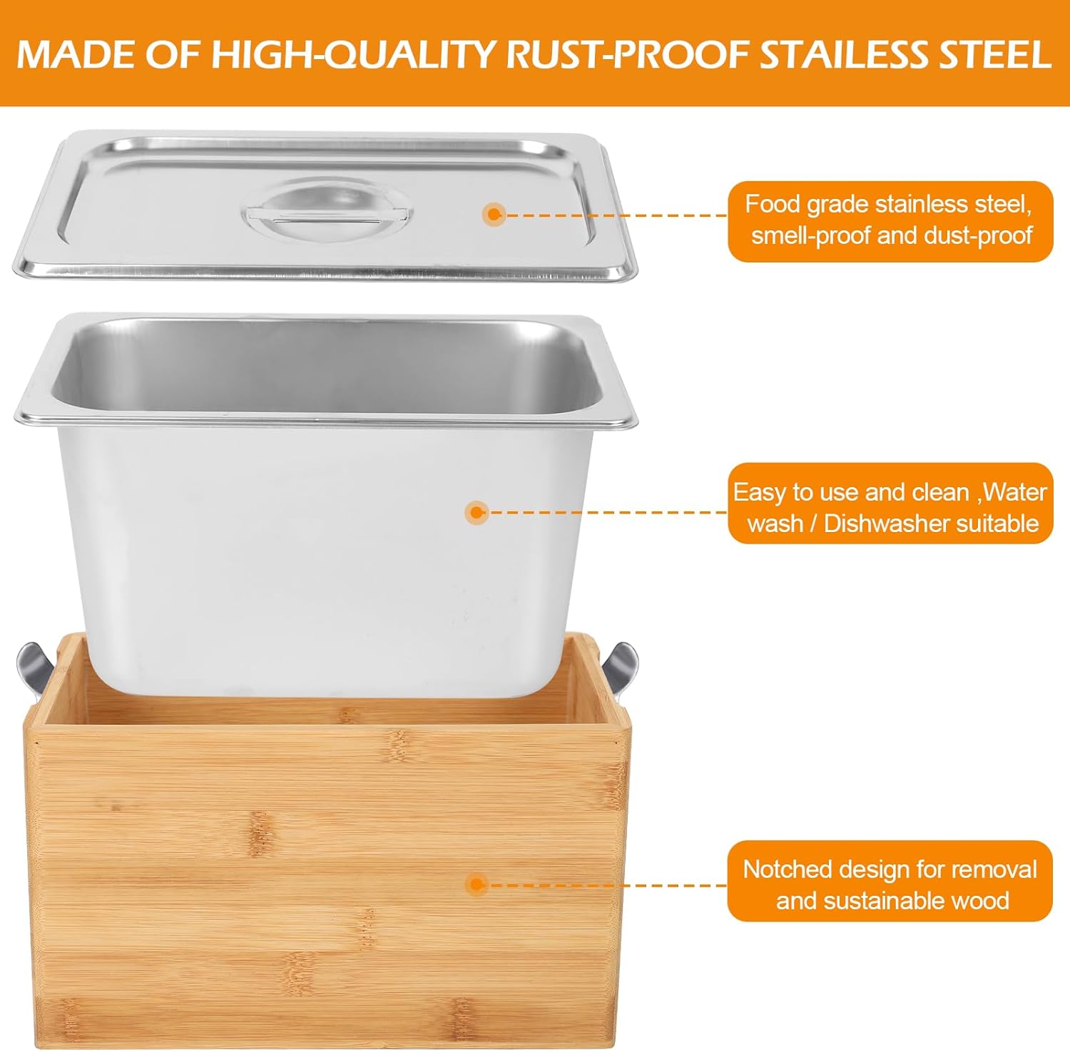 AQQHSAIN Compost Bin with Lid 1.2 Gal Countertop Compost Kitchen Scrap Indoor Large Compost Bucket Kitchen Odorless Smell Proof Composter with Stainless Steel Insert (Brown, 4.5L)-VerdiqueGarden