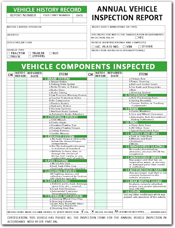 Annual Vehicle Inspection Report Form Dot Annual Inspection Forms and Stickers, 25-pk 3-Ply Carbonless Adhesive Vinyl Label 2-Ply, Driver Vehicle Inspection Report Book for Truck Drivers-VerdiqueGarden