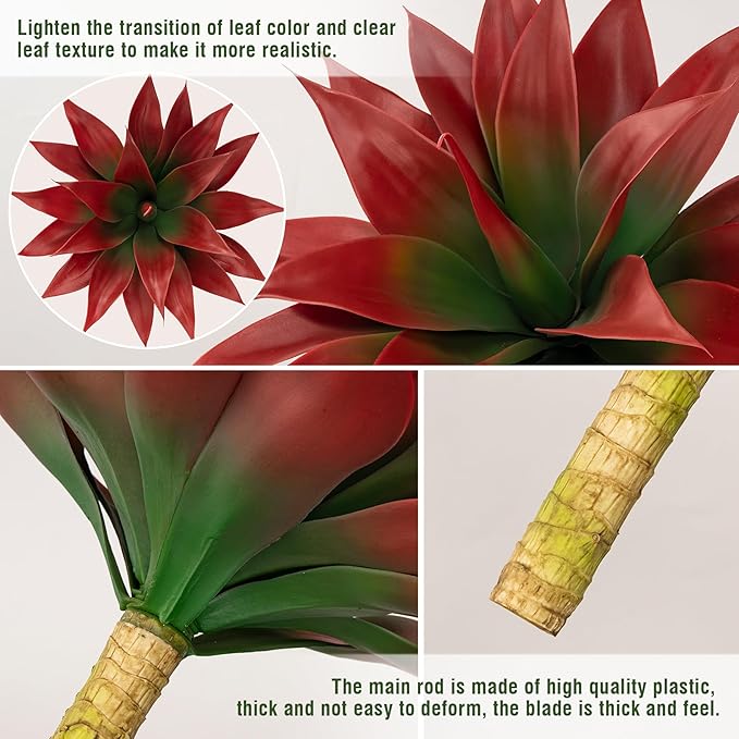 Artificial Agave Plants,Large UV Resistant Fake Agave Planters for Indoor and Outdoor Decorating Tropical Plant Succulents Greenery Indoor Decor (2Pack,18" Red)-VerdiqueGarden