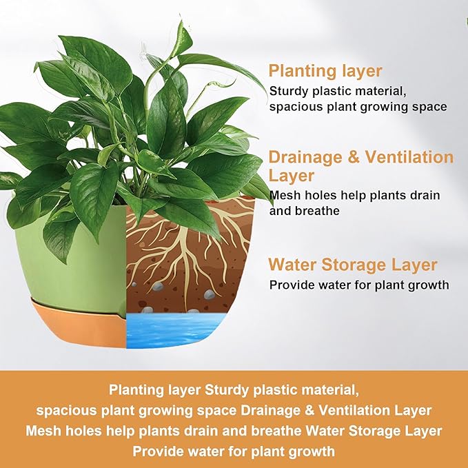 10 Inch Self Watering Hanging Pots, 3 Pack Hanging Planters-VerdiqueGarden