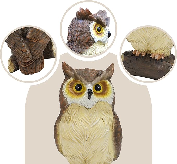 Outdoor Resin Owl Garden Statues, Figurine Sculpture-Owl Perched on Branch, Owl Decoration for Porch, Patio, Lawn, Yard, Whimsical Owl Table Bookshelf Ornament Accessories, Garden-VerdiqueGarden