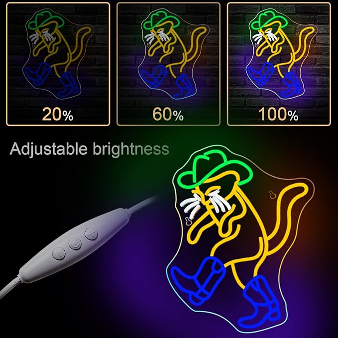 WLHOPE Cowboy Cat Neon Sign Neon Signs for Wall Decor Dimmable Cat Neon Lights Cowboy Hat Boot LED Sign for Bedroom Home Bar Club Party Western Decor-VerdiqueGarden
