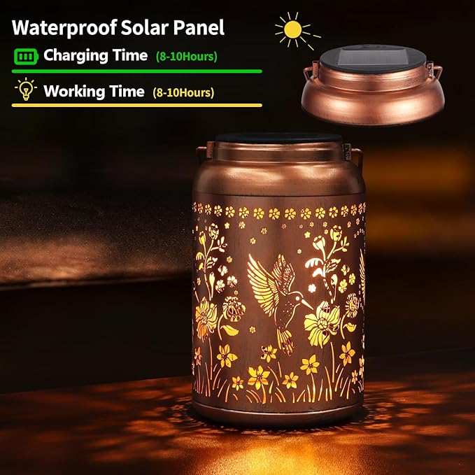 Solar Lanterns Outdoor Waterproof Hummingbird Garden Decor Mothers Day Gifts for Women Mom Grandma Hanging Solar Lights Metal Solar Decoration Outside for Yard, Backyard, Patio Deals-VerdiqueGarden