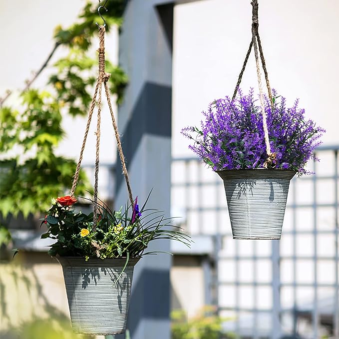 8 Pack Artificial Plants Flowers Grass Shrubs Lavender No Fade Faux Plastic Flowers Outdoor for Farmhouse Garden Porch Patio Indoor Wedding Decoration Greenery Fake Plants uv Resistant-VerdiqueGarden