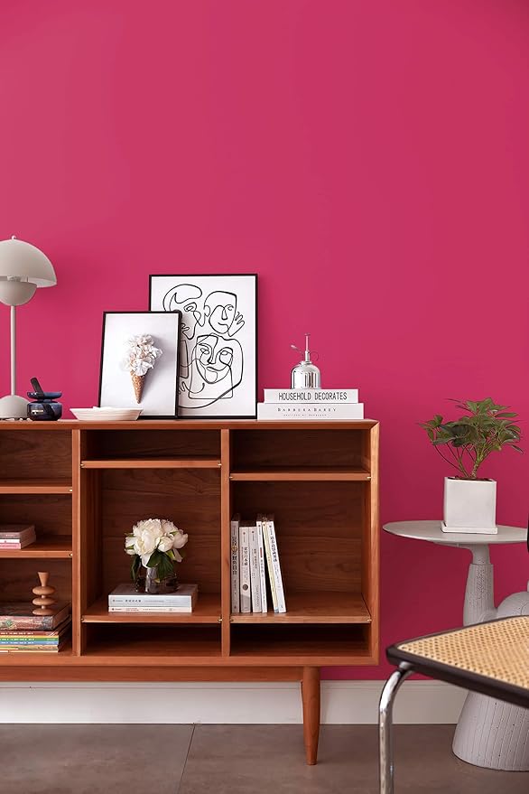 Dimoon 236''x17.7'' Pink Peel and Stick Wallpaper Contact Paper Modern Self Adhesive Wall Paper Removable Renter Friendly Textured Solid Color Shelf Cabinet Vinyl Roll (236''x17.7'',Rose Red)-VerdiqueGarden