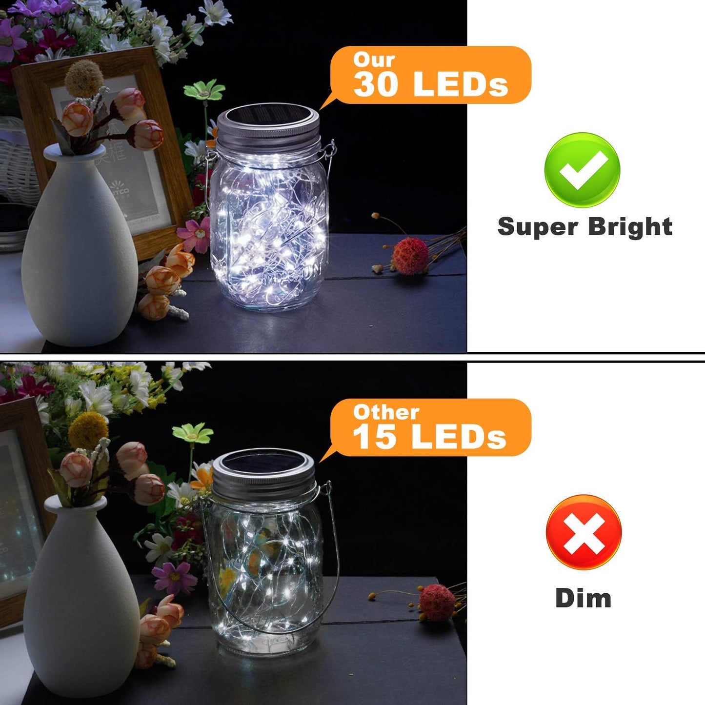 Mlambert Mason Jar Solar Lights 30 LEDs, 6 Pack Hanging Solar Lanterns Outdoor, Waterproof Fairy Lights Outdoor Lanterns for Patio Garden, Cool White-VerdiqueGarden