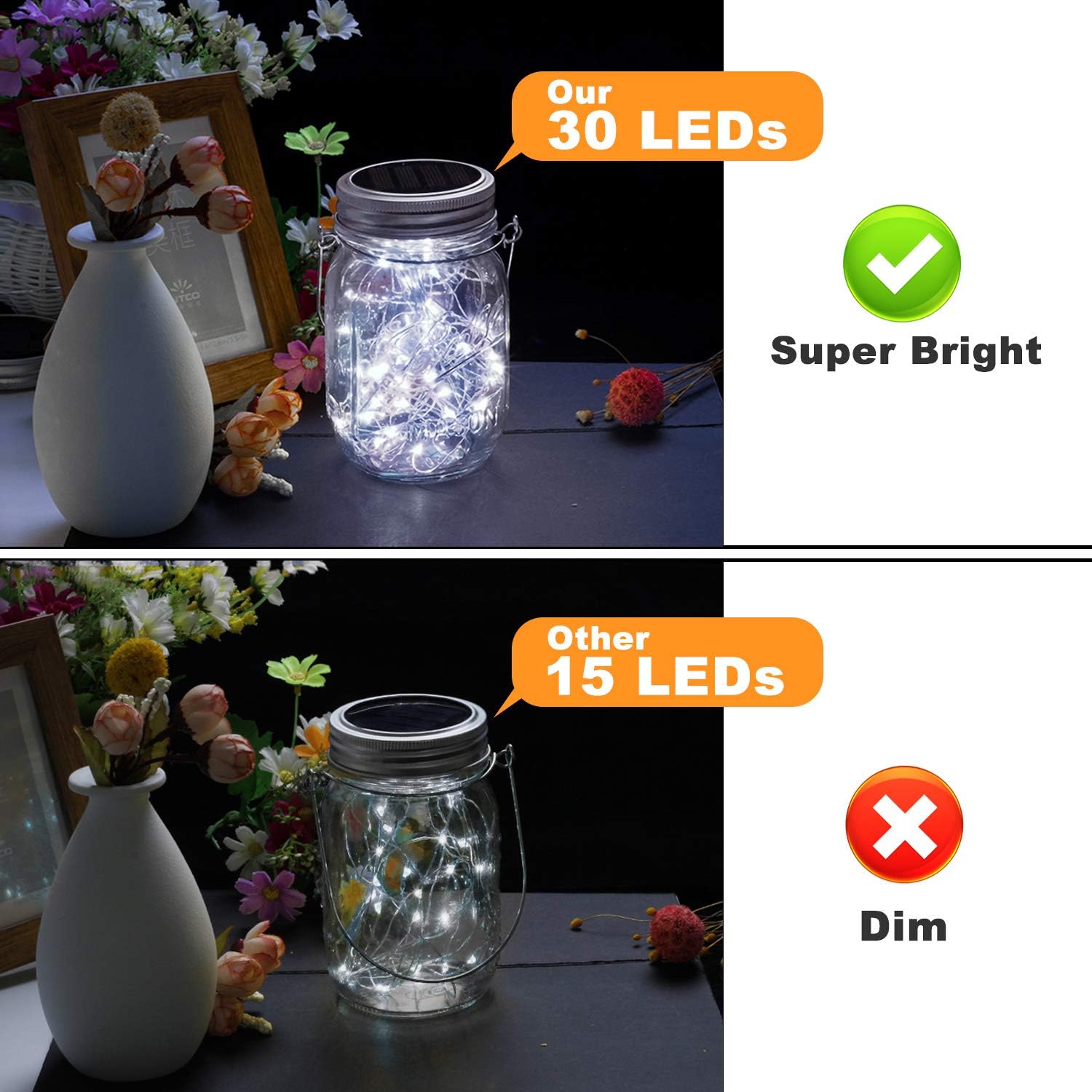 Mlambert Mason Jar Solar Lights 30 LEDs, 6 Pack Hanging Solar Lanterns Outdoor, Waterproof Fairy Lights Outdoor Lanterns for Patio Garden, Cool White-VerdiqueGarden