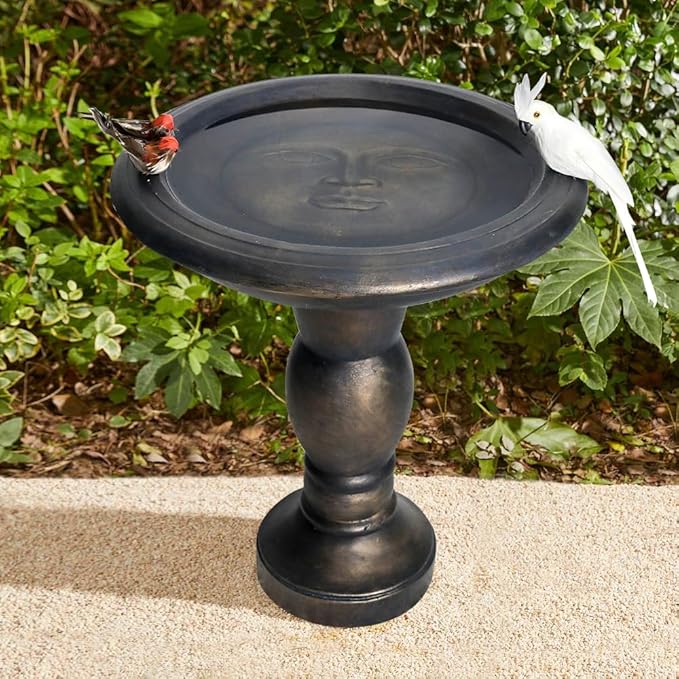SKYFIRE 22-Inch Fibre Reinforced Concrete Pedestal Floor Fountain and Bird Bath Outdoor Decor for Garden, Patio, Lawn, Backyard - 20”L X 20”W X 22”H Antique Pedestal Birdbath-VerdiqueGarden