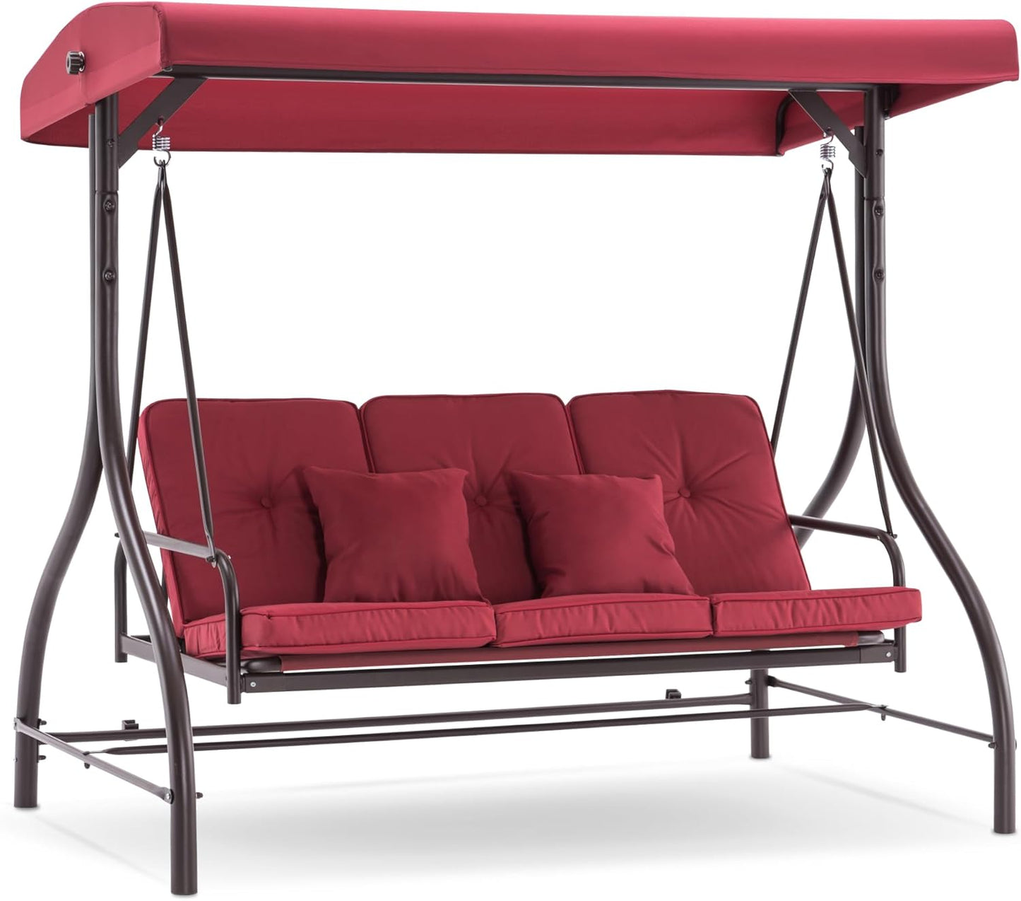 MCombo 3-Seat Outdoor Patio Swing Chair, 2-in-1 Convertible Porch Swing Glider Chair with Removable Cushions, Adjustable Canopy & Pillows for Backyard, Deck, Garden, 4068 (Burgundy)-VerdiqueGarden