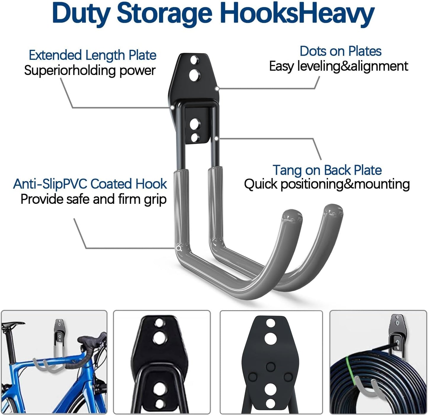 3-H Large Garden Hose Holder Wall Mount 4 Pack,Solid Steel Hose Hanger,Water Hose Holders for Outside,Perfect for Hanging Outdoor Air Hose,Ropes,Pipes,Garden Tools,Ladders,Bikes,Bulk Items(Gray)-VerdiqueGarden