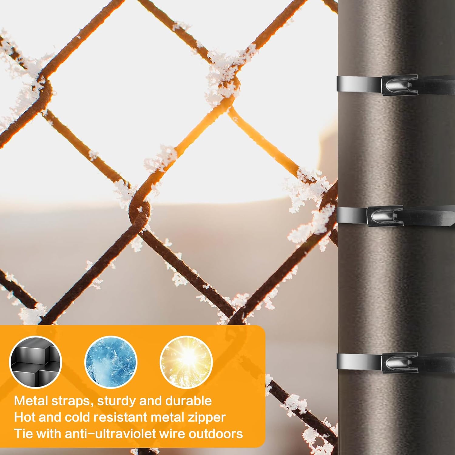 Metal Zip Ties 11.8 inch 100pcs 304 Stainless Steel Zip Ties Heavy Duty Multi Purpose Self Locking Cable Ties for Outdoor, Fence, Garden, Farm Automotive Applications Like Exhaust Packaging etc-VerdiqueGarden