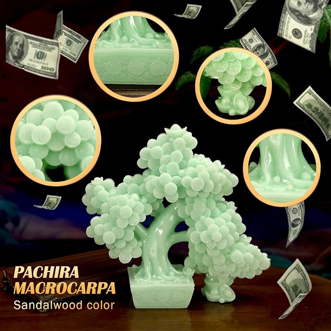 Top Resin Money Tree, Artificial Bonsai Tree, Handcrafted, Premium Quality, Feng Shui Gift for Abundance Luck and Success (Green)-VerdiqueGarden