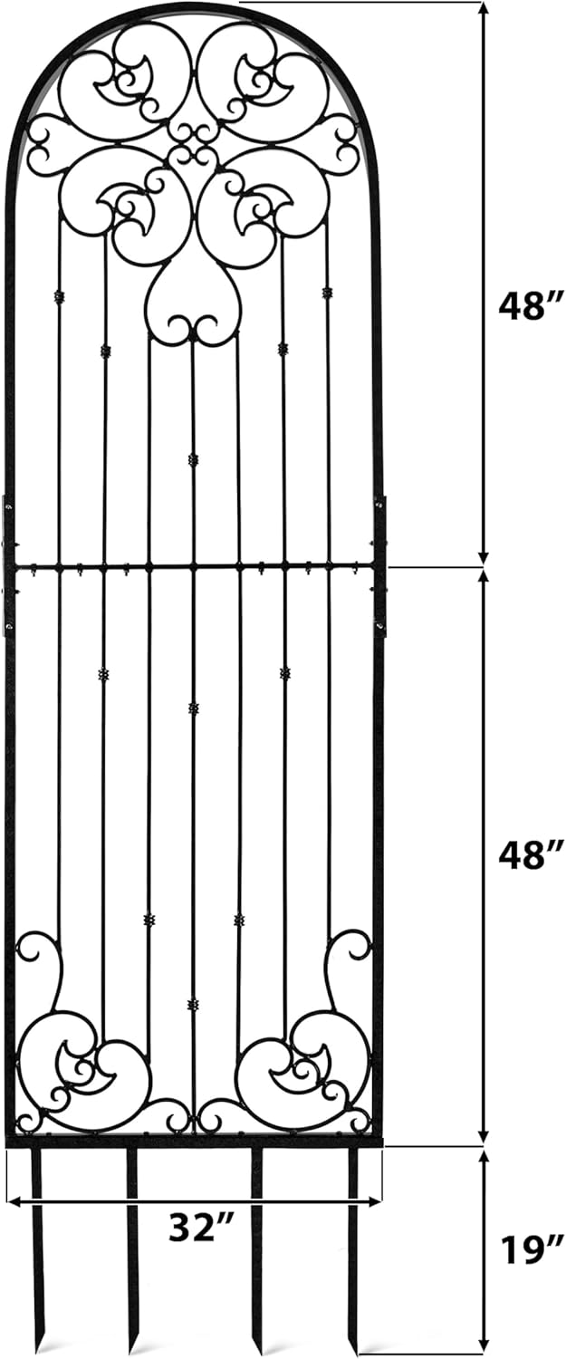 H Potter Black 8 Foot Tall Garden Trellis Wrought Iron Heavy Scroll Metal Decoration Lawn Patio and Wall Decor Screen for Rose Clematis Ivy Weather Resistant Patio Wall Art X Large (X-Large Black)-VerdiqueGarden