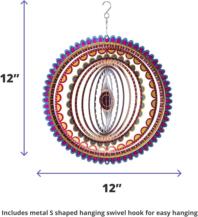VP Home Sunrise Mandala Kinetic Wind Spinner for Yard and Garden Wind Spinner Outdoor Metal Large Hanging Mandala Decor 3D Garden Art Wind Sculpture Spinners-VerdiqueGarden