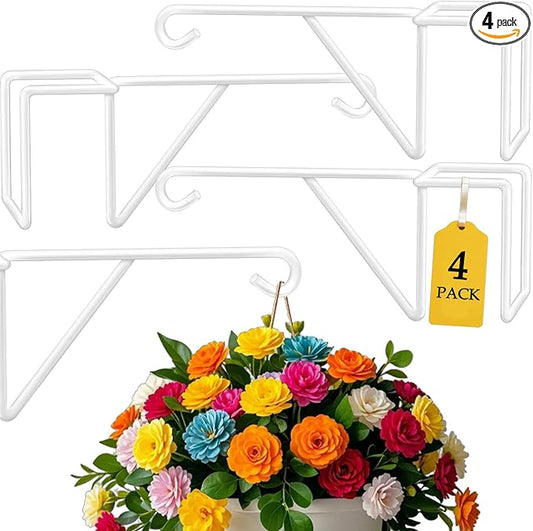 Zacool Vinyl Fence Hooks-4 Pack 5 x 10 Inches Heavy Duty White Patio Hooks Coated Steel Fence Hangers for Hanging Plants Bird Feeders,Lights,Basket,Pool Tools-VerdiqueGarden