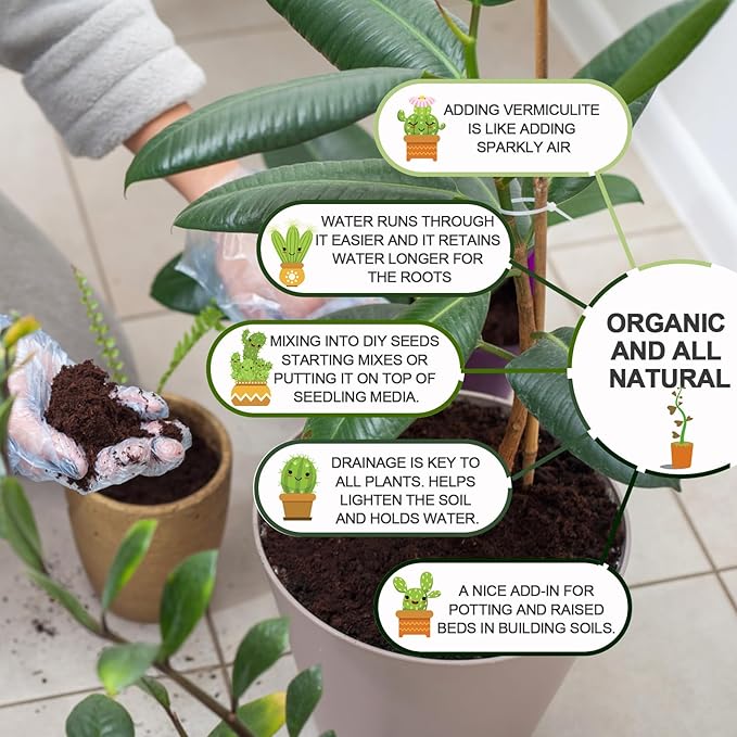 10QT Horticultural Vermiculite Bulk, Organic Vermiculite for Plants, Course Grade Vermiculite for Gardening, for houseplants, for Mushrooms, to Maintain Soil Moisture and Plant Growth(5-8mm)-VerdiqueGarden