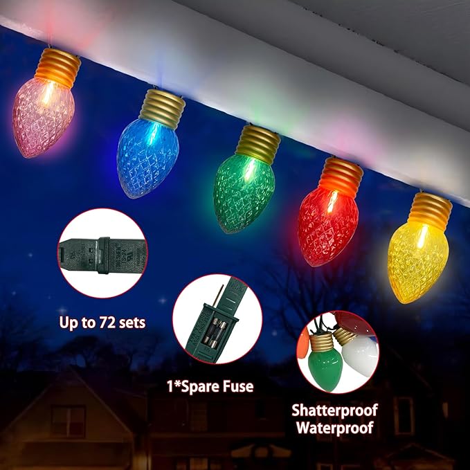 Jumbo Multicolor Christmas String Lights,16FT Jumbo Christmas Hanging Lights with 10 5'' LED C9 Large Strawberry Multicolor Bulbs, Hanging Christmas Decorations Lights for Home Tree Roof Yard Garden-VerdiqueGarden