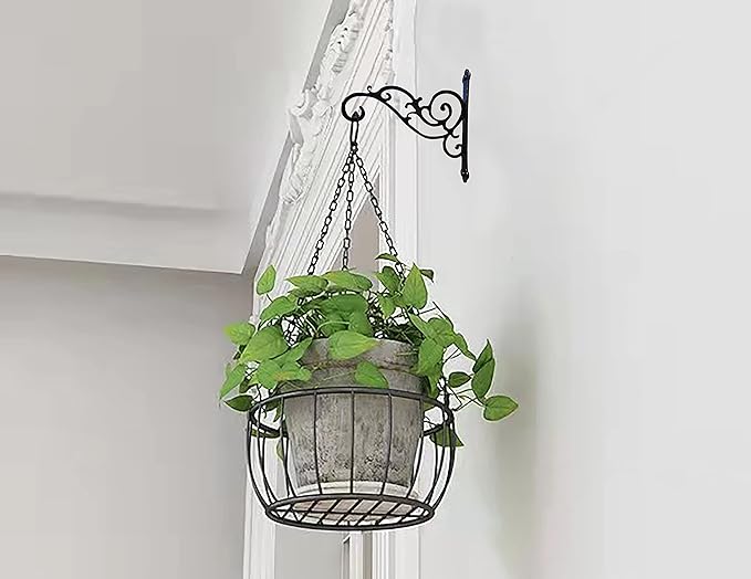 N+A Sunshine Iron Metal Hanging Planter Bracket, 2 Pack Wall Hooks for Hanging Birds Feeders, Latern, Wind Chimes, Coat, Decorative Indoor Outdoor (Black)-VerdiqueGarden